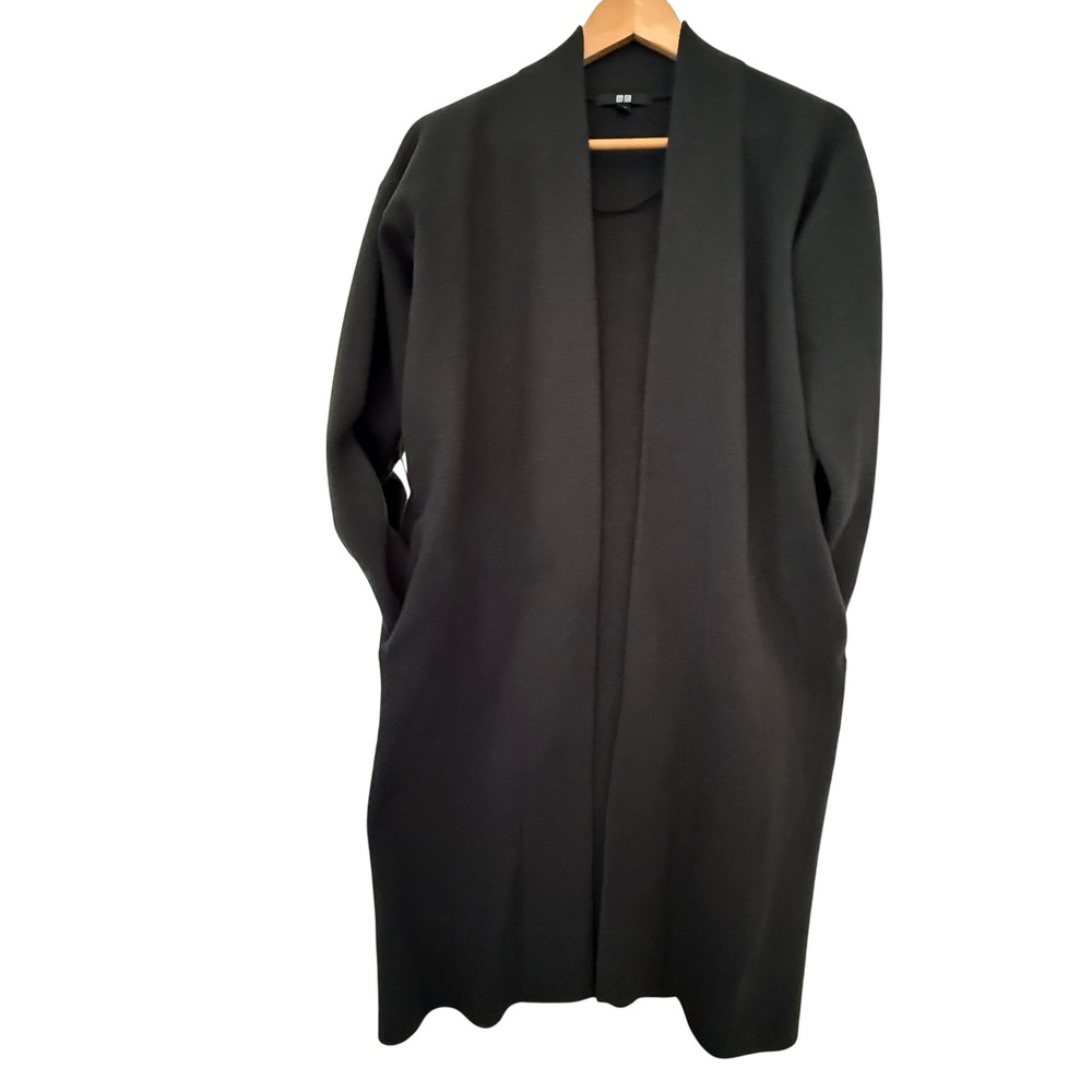 Uniqlo Black Longline Open Front Cardigan Duster Sweater Women's XXS Minimalist
